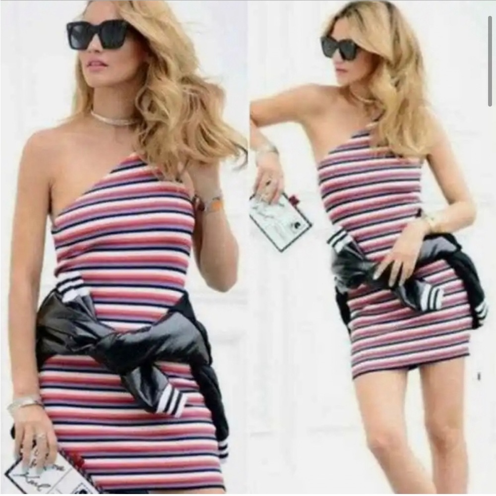 Zara Knit one shoulder dress size medium - stripped multicolor